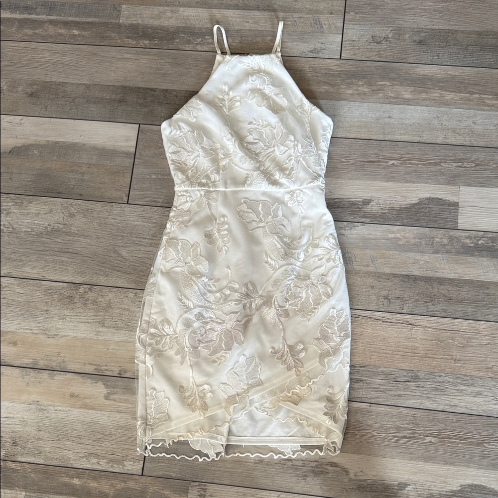 Lulu's Cream Floral Lace Mini Dress